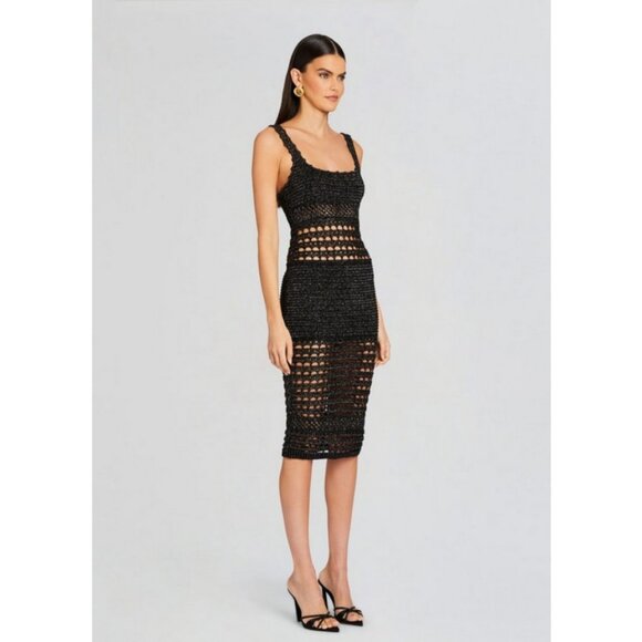 💕RETROFETE💕 Avril Knit Crochet Dress ~ Metallic Black and Gold Medium - Picture 6 of 16